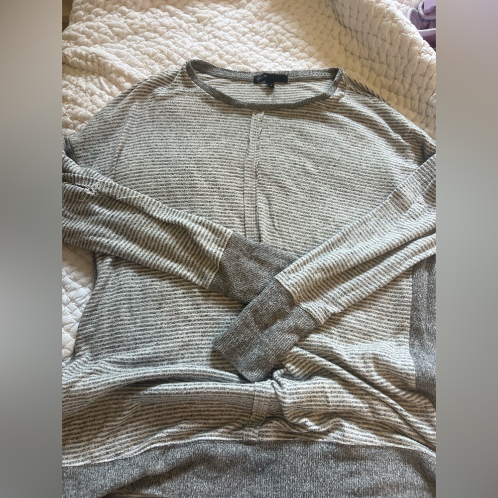 Gibson Gray and Cream Striped Cardigan